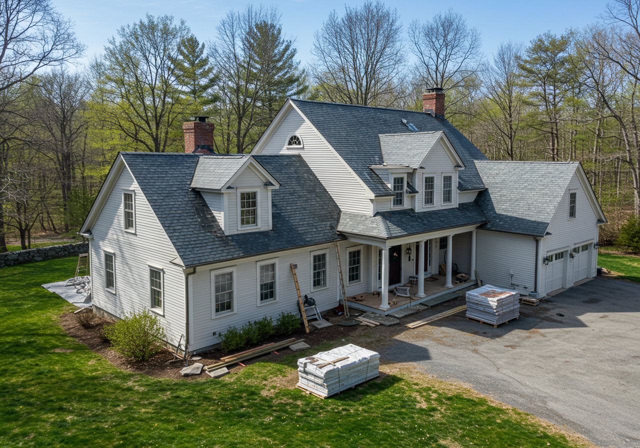 Roof replacement in progress in Easton, Connecticut