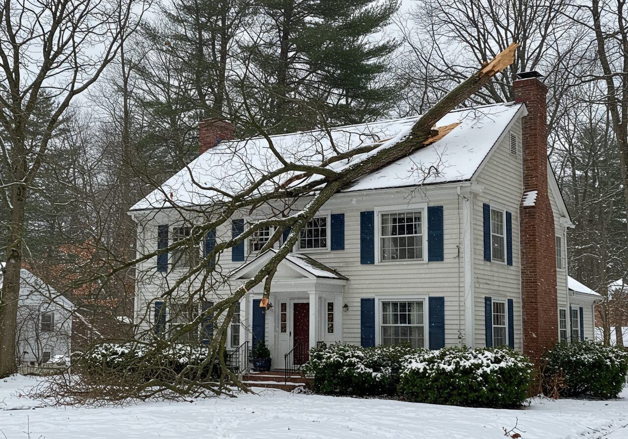 Tree damage assessment on a Mansfield roof
