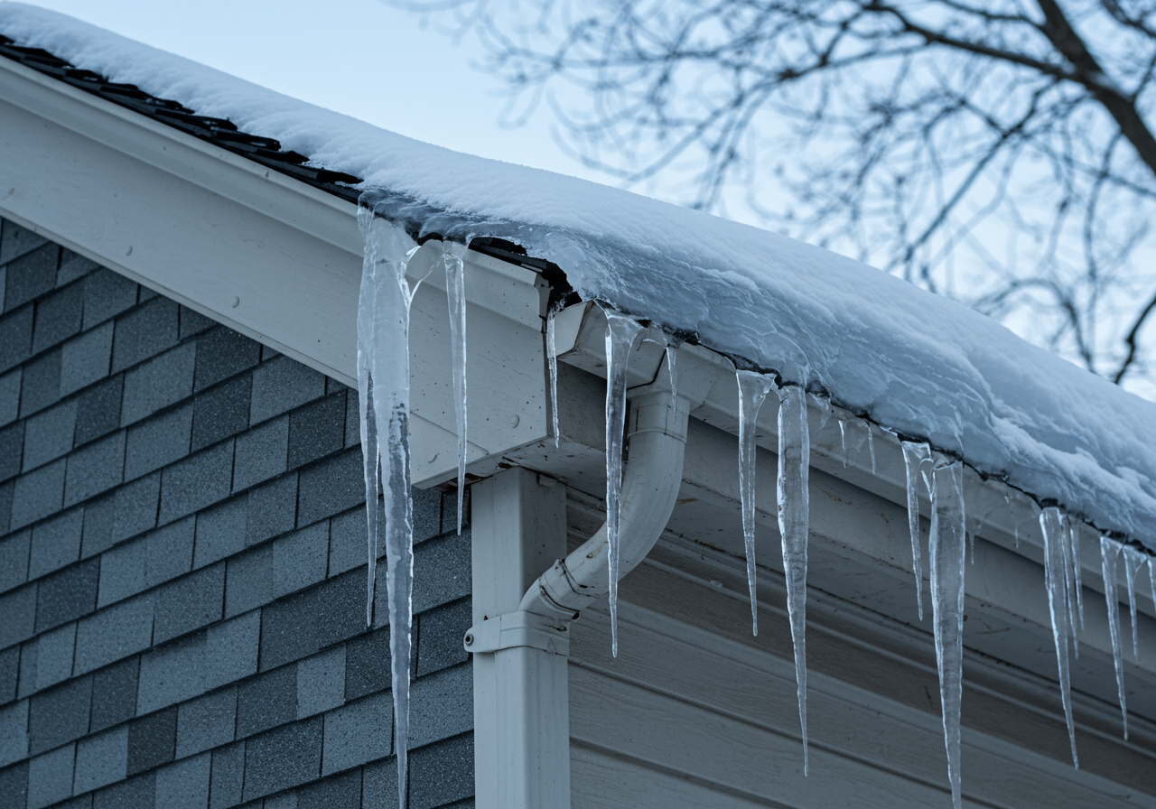Ice dam formation on Vernon roofline