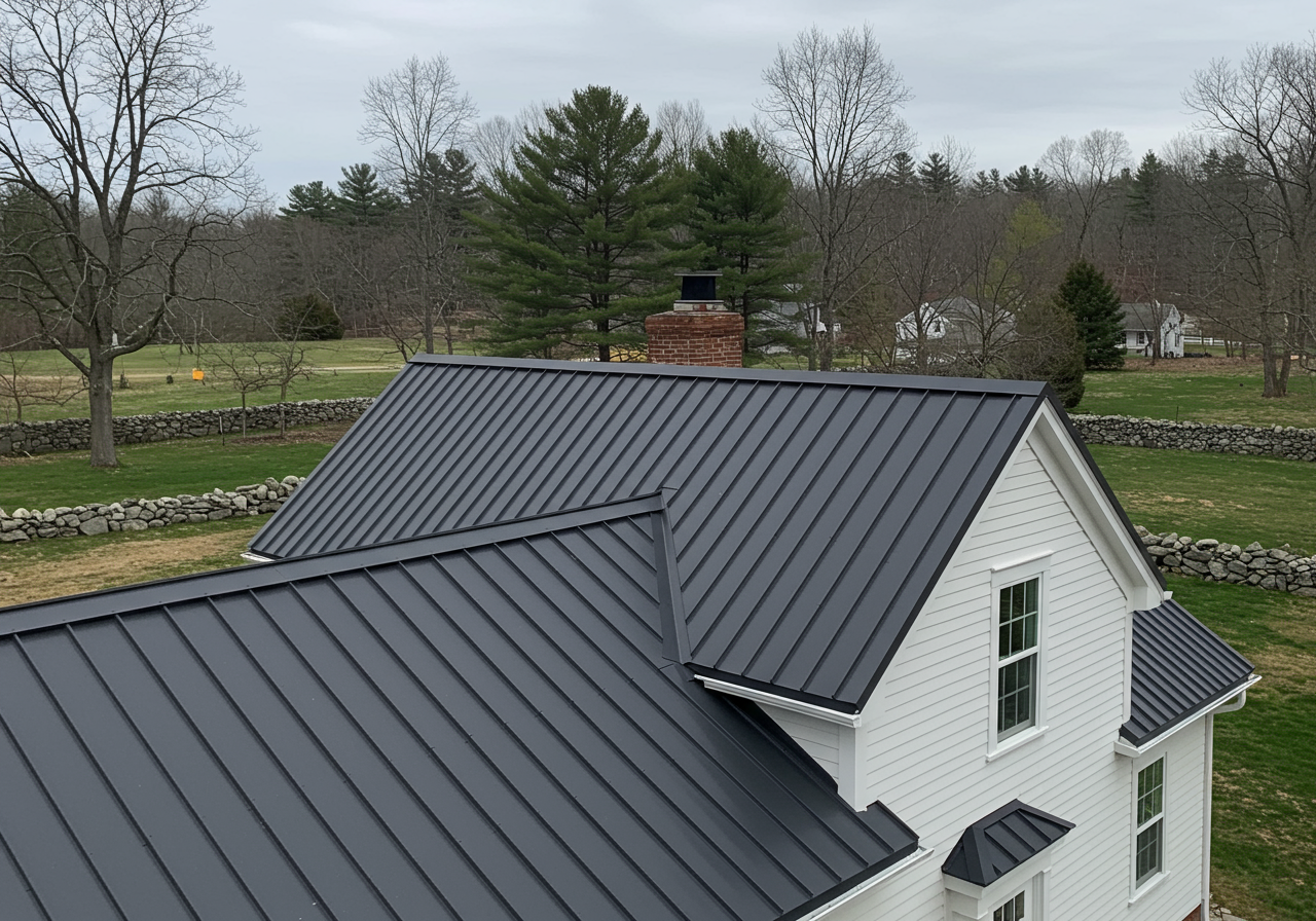 Modern metal roofing on a classic Stafford colonial home