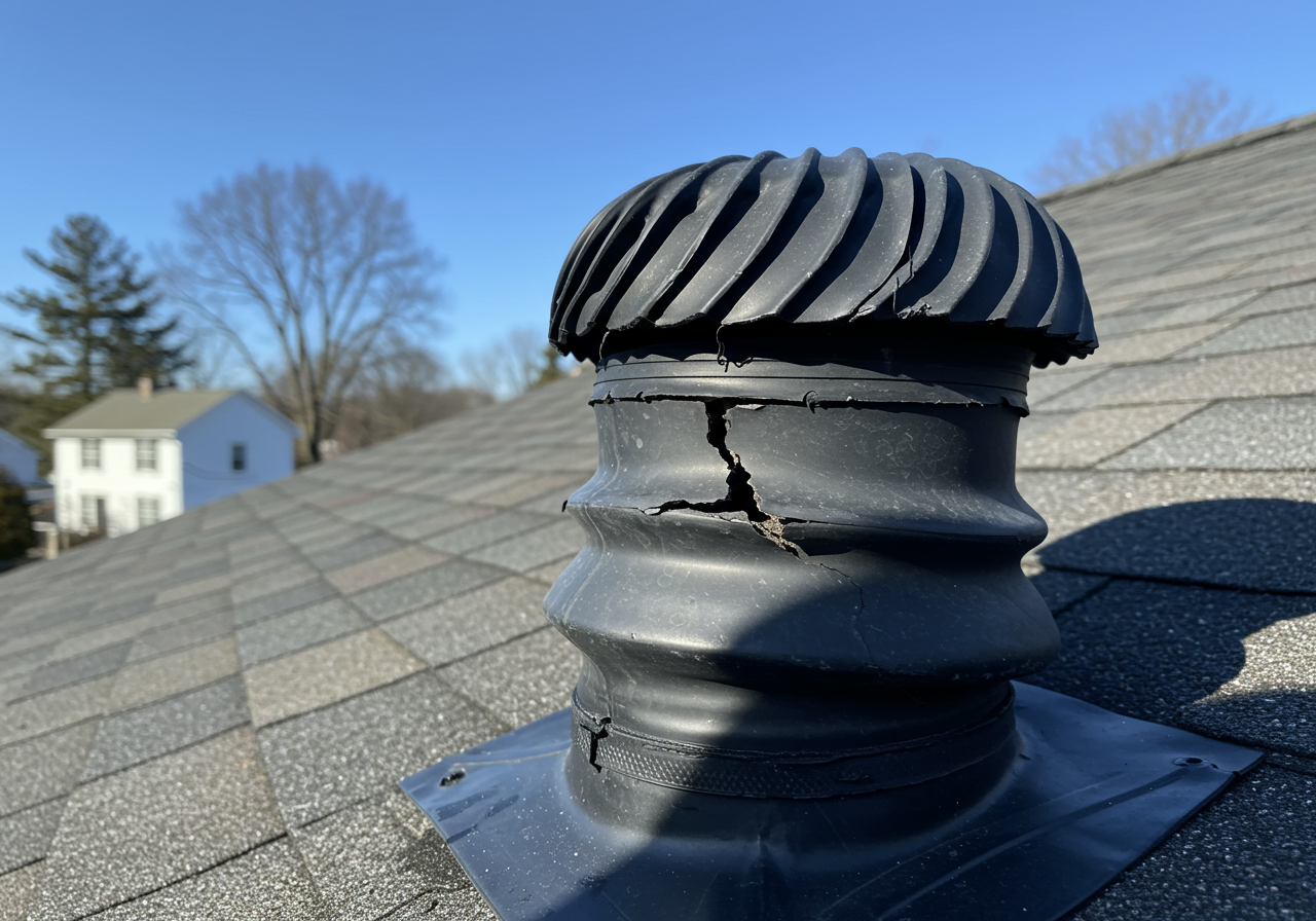 Vent pipe boot on a Connecticut shingle roof