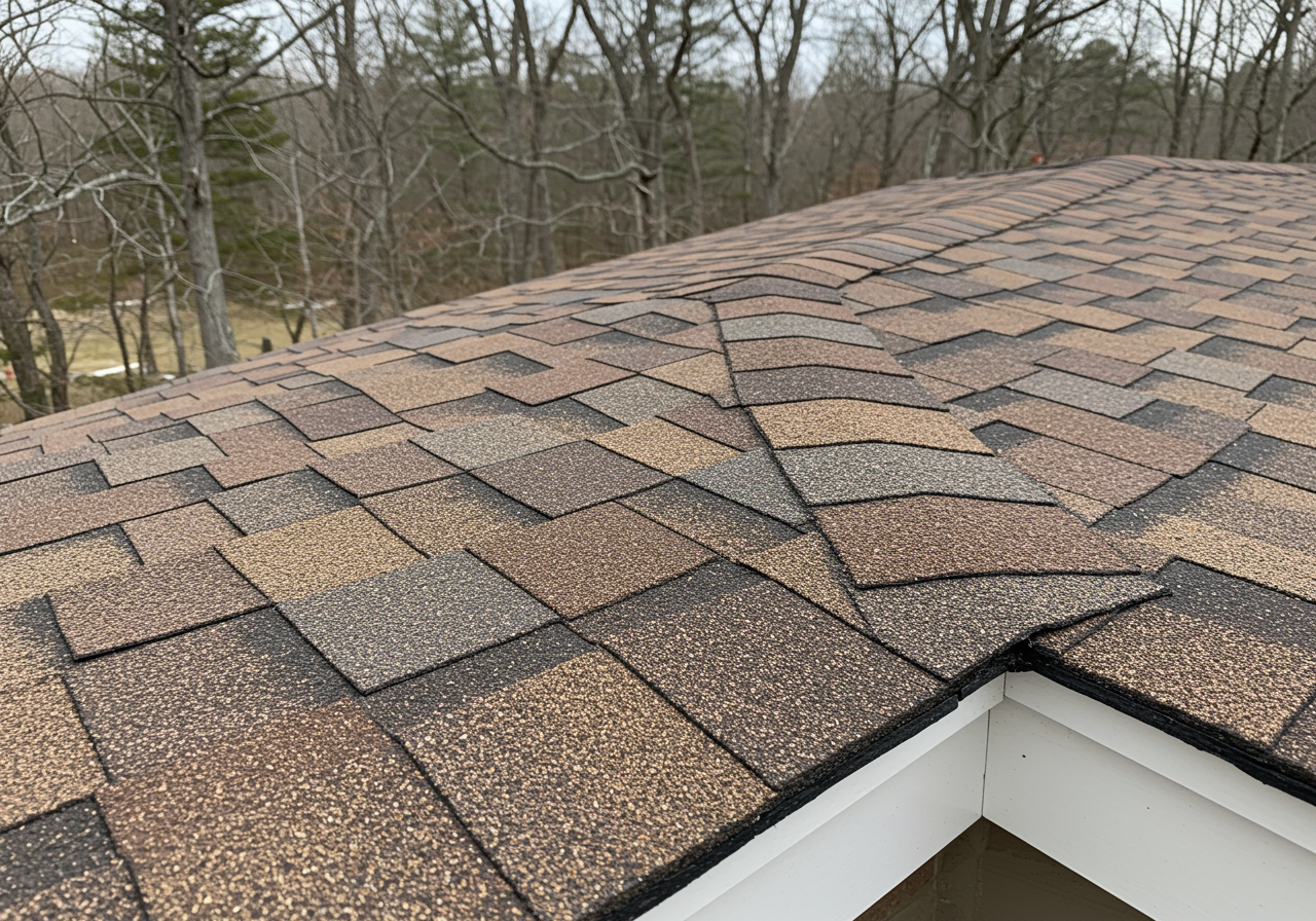 A Killingworth home with asphalt shingles in a wooded setting