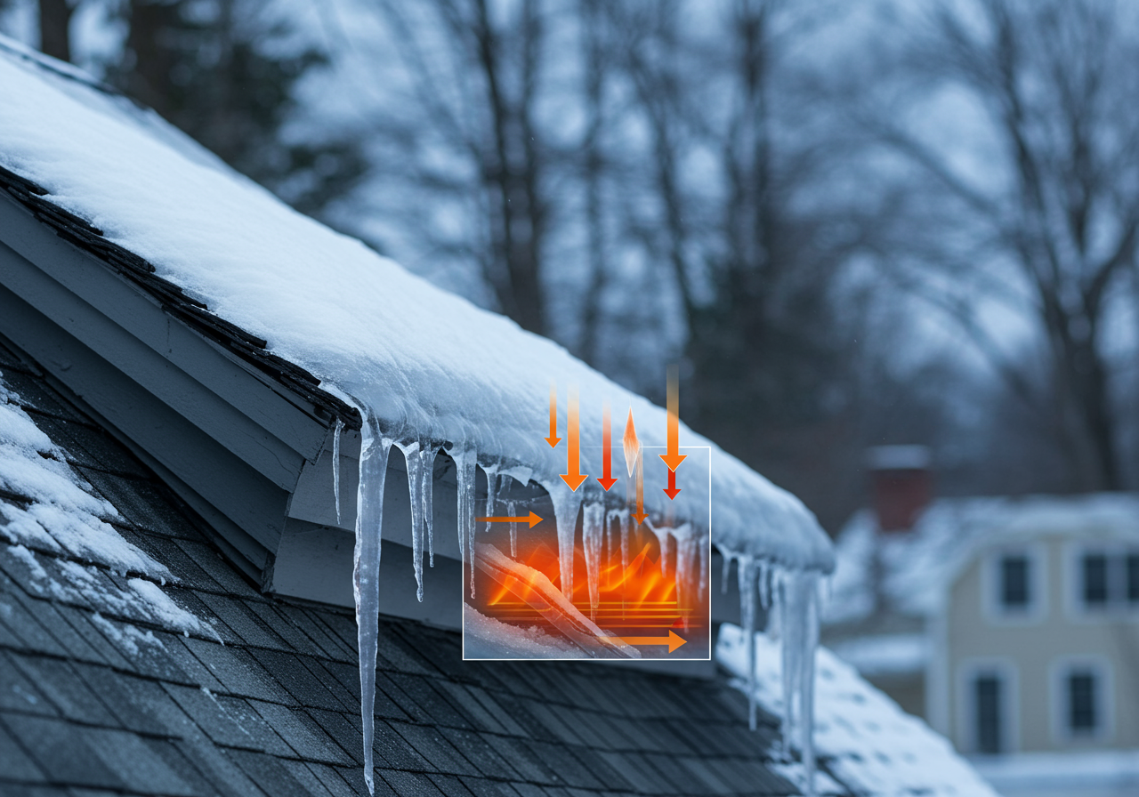 Ice Dam Formation on a Watertown Roof