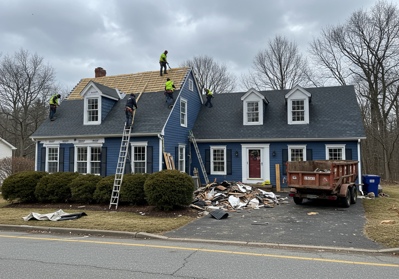 West Hartford roof replacement in progress