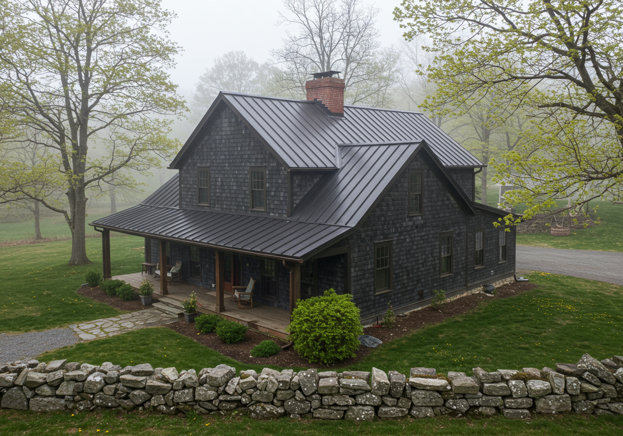 Weather-resistant roofing on a Pomfret home in Windham County