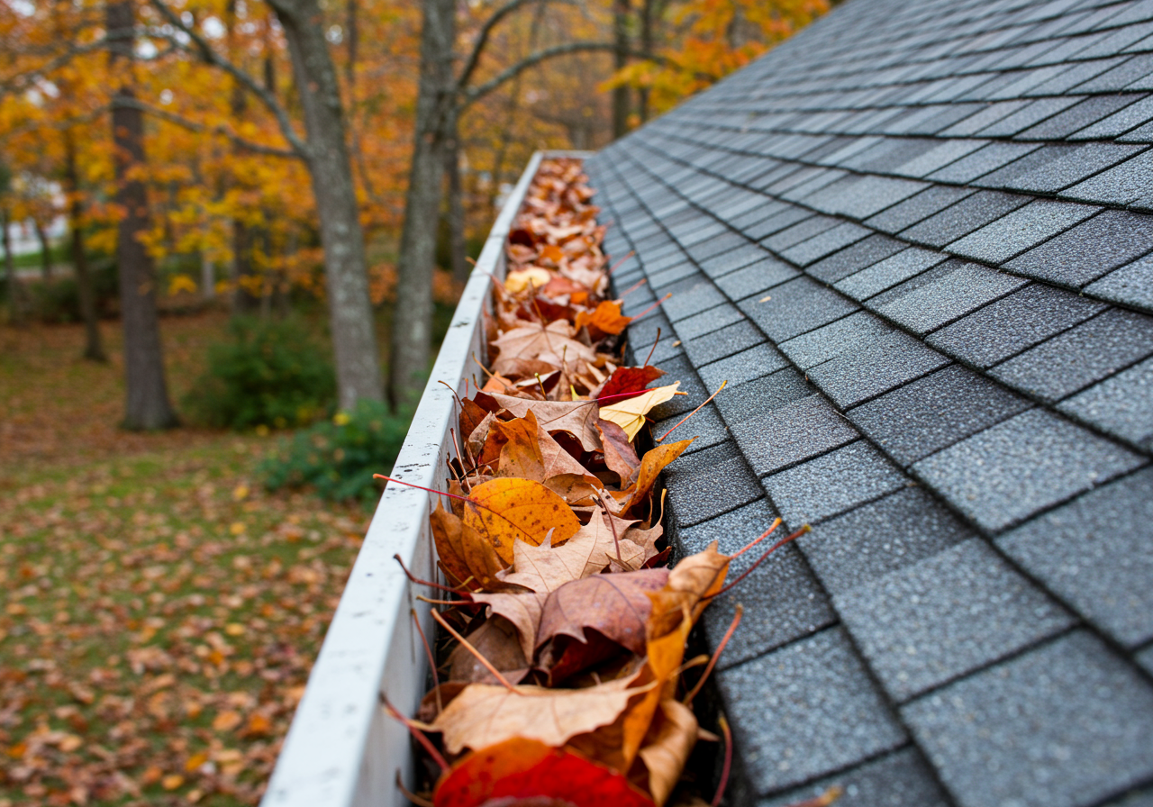 A colonial home in Andover with overflowed gutters and heavy icicle formation