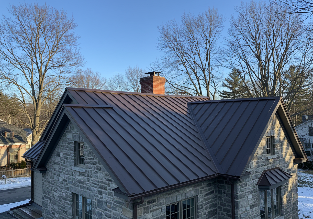 A modern standing seam metal roof in New Britain