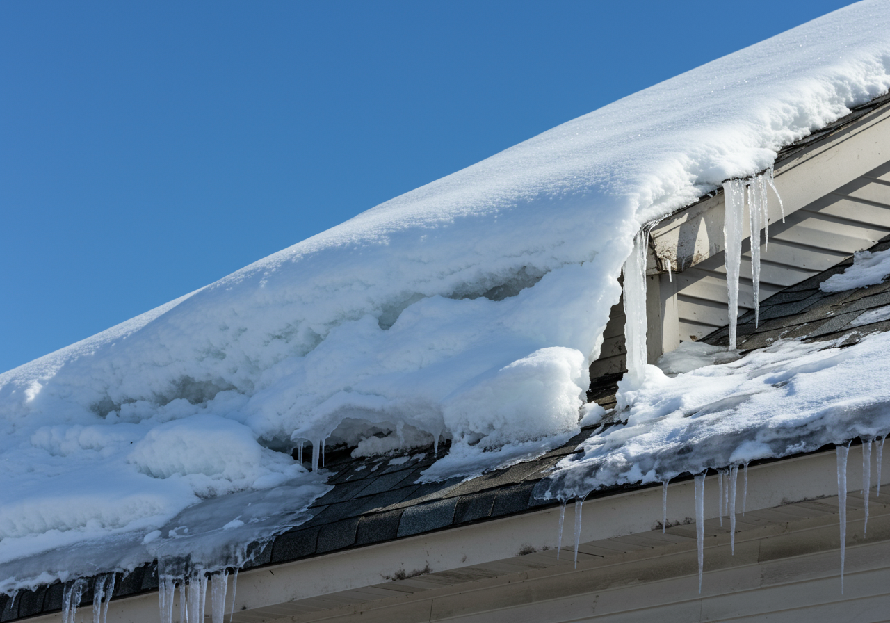 Ice dam formation on an Andover home