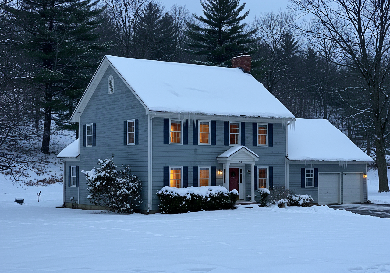 Snow load stress on a Tolland County roof
