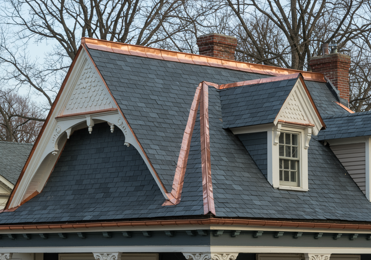 Historic Cromwell home with ornate roof details